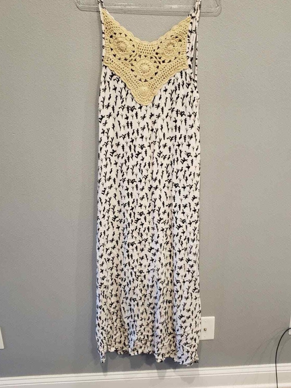 Crochet Front Coral Print Maxi Dress